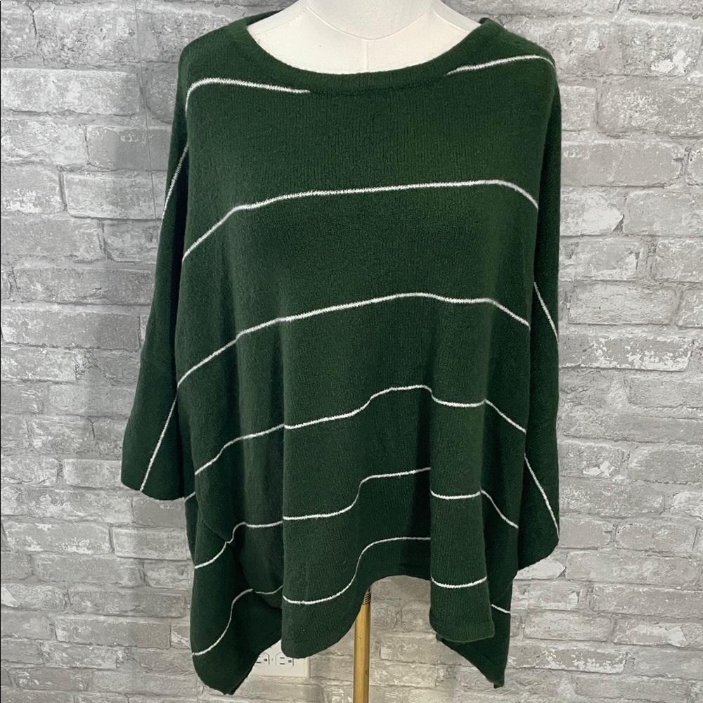 Umgee Forest Green Striped Poncho Sweater